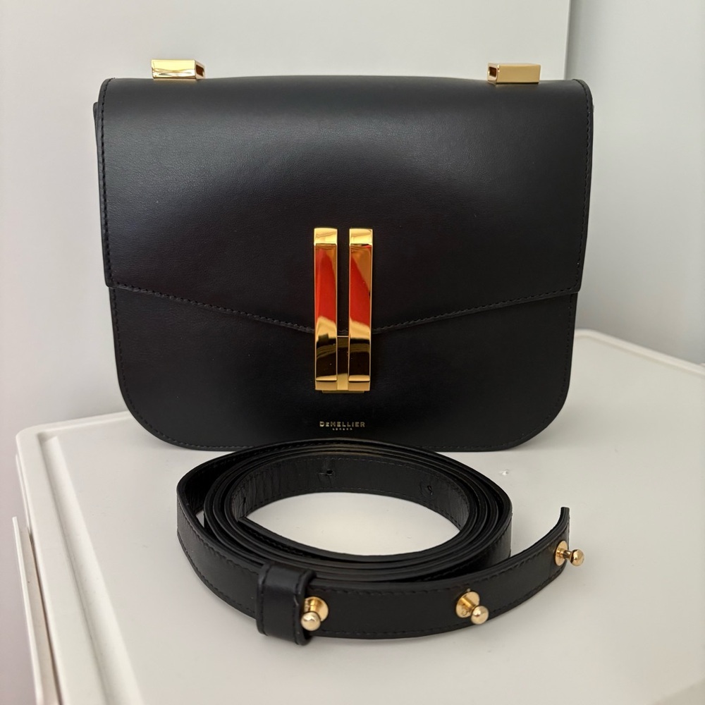 DeMellier Vancouver Black Crossbody Bag with Gold Hardware